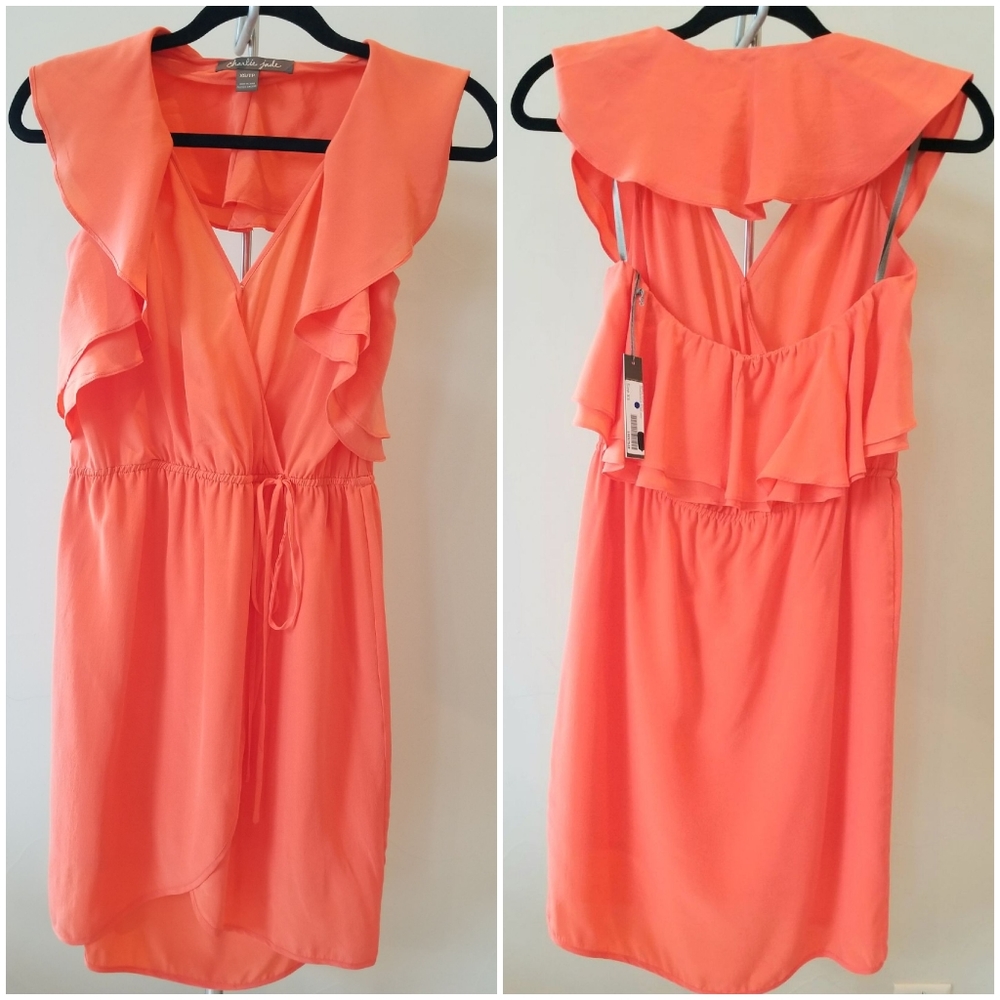 NWT 100% Silk Charlie Jade Dress Coral Orange XS